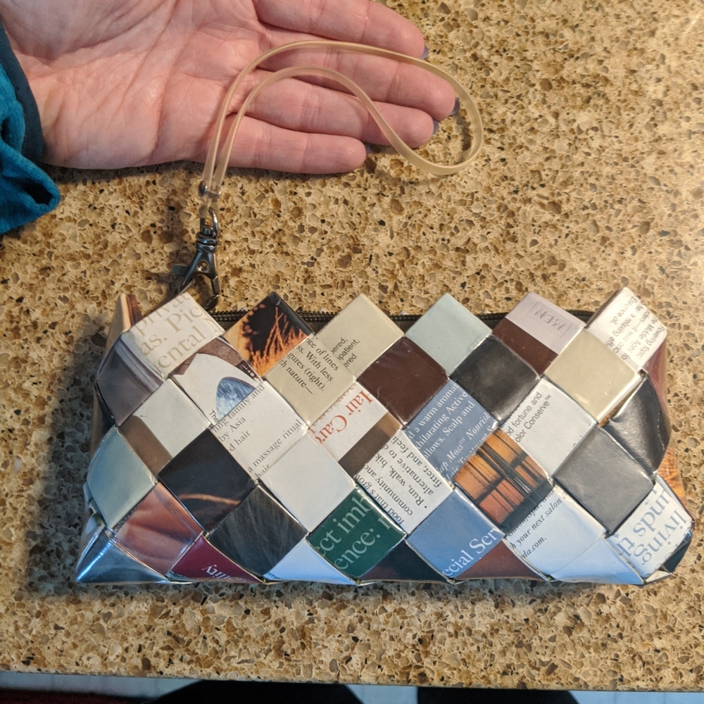 Aveda Recycled Woven clutch